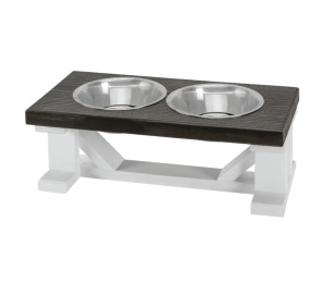 Farmhouse 2-Bowl Elevated Dog Feeder Ebony Medium, White Base