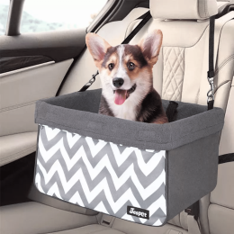 JESPET & GOOPAWS Dog Booster Seats for Cars, Portable Dog Car Seat Travel Carrier with Seat Belt for 24lbs Pets (Color: Gray Stripe, Size: 16" L x 13" D x 9" H)