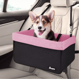 JESPET & GOOPAWS Dog Booster Seats for Cars, Portable Dog Car Seat Travel Carrier with Seat Belt for 24lbs Pets (Color: Pink, Size: 16" L x 13" D x 9" H)