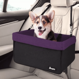 JESPET & GOOPAWS Dog Booster Seats for Cars, Portable Dog Car Seat Travel Carrier with Seat Belt for 24lbs Pets (Color: Purple, Size: 16" L x 13" D x 9" H)