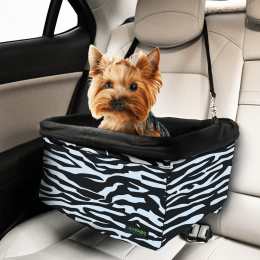 JESPET & GOOPAWS Dog Booster Seats for Cars, Portable Dog Car Seat Travel Carrier with Seat Belt for 24lbs Pets (Color: Zebra, Size: 16" L x 13" D x 9" H)