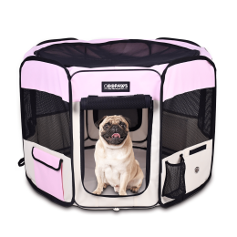 JESPET Pet Dog Playpens 36", 45" & 61" Portable Soft Dog Exercise Pen Kennel with Carry Bag for Puppy Cats Kittens Rabbits, Indoor/Outdoor Use (Color: Pink, Size: 36x36x24 Inch)