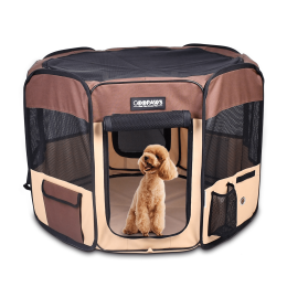 JESPET Pet Dog Playpens 36", 45" & 61" Portable Soft Dog Exercise Pen Kennel with Carry Bag for Puppy Cats Kittens Rabbits, Indoor/Outdoor Use (Color: Coffee, Size: 36x36x24 Inch)