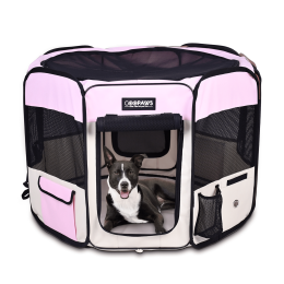 JESPET Pet Dog Playpens 36", 45" & 61" Portable Soft Dog Exercise Pen Kennel with Carry Bag for Puppy Cats Kittens Rabbits, Indoor/Outdoor Use (Color: Pink, Size: 45x45x24 Inch)