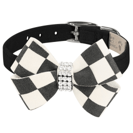 Susan Lanci Designs Windsor Check Nouveau Bow Collar (Color: Black, Size: Medium)