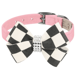 Susan Lanci Designs Windsor Check Nouveau Bow Collar (Color: Puppy Pink, Size: Small)