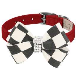 Susan Lanci Designs Windsor Check Nouveau Bow Collar (Color: Red, Size: Small)