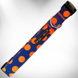 Polka Dot Dog Collars (Color: Orange Dot on Blue, Size: L 1" width fits 14-25" neck)