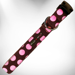 Polka Dot Dog Collars (Color: Pink Dot on Brown, Size: S 3/4" width fits 10-14" neck)