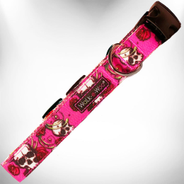 Tattoo Dog Collars (Color: Pink Skulls n' Roses, Size: XL 1.5" wide fits 18-28" neck)