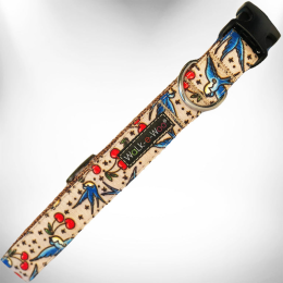 Tattoo Dog Collars (Color: Bluebird & Cherries, Size: XS 5/8" width fits 8-12" neck)