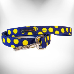 Polka Dot Dog Leads (Color: Yellow Dot on Blue, Size: REGULAR Lead 1" width- 5' length)