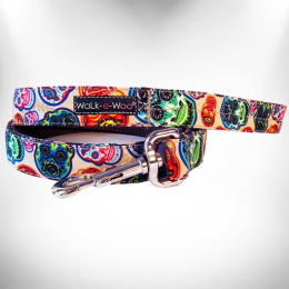 Tattoo Dog Leads (Color: Day of the Dead, Size: REGULAR Lead 1" width- 5' length)