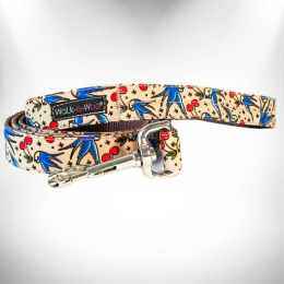 Tattoo Dog Leads (Color: Bluebird & Cherries, Size: THIN Lead 5/8" width- 5' length)