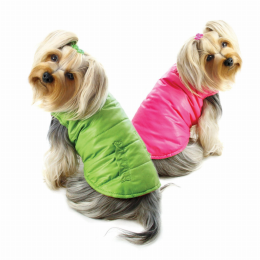 Reversible Parka Vest with Ruffle Trims (Color: Lime/Pink, Size: XL)