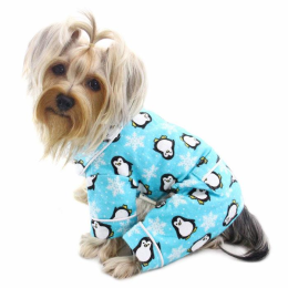 Penguins & Snowflake Flannel PJ with 2 Pockets (Color: Turquoise, Size: XL)