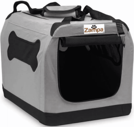 Zampa Pet Portable Crate, Comes with A Carrying Case (Color: Grey, Size: 40" x 27" x 27")