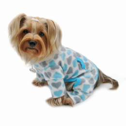 Blue & Gray Hearts Fleece Turtleneck Pajamas (Color: Blue, Size: XL)